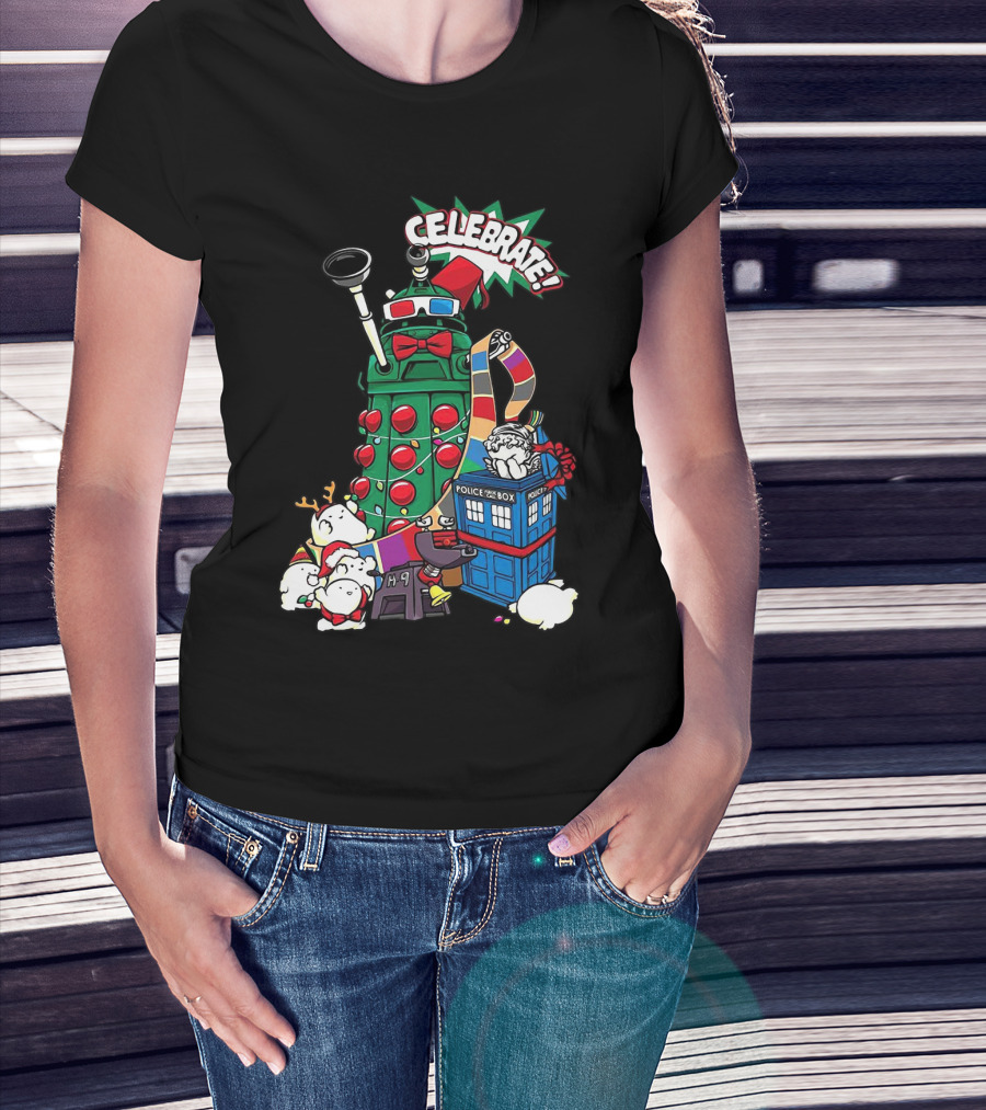 Celebrate Merry Dalek TARDIS Christmas Doctor Who T-Shirt
