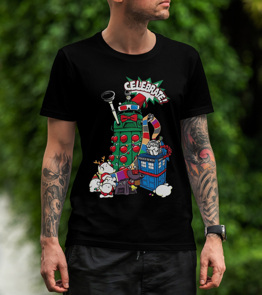 Celebrate Merry Dalek TARDIS Christmas Doctor Who T-Shirt