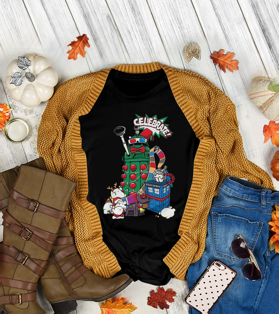 Celebrate Merry Dalek TARDIS Christmas Doctor Who T-Shirt