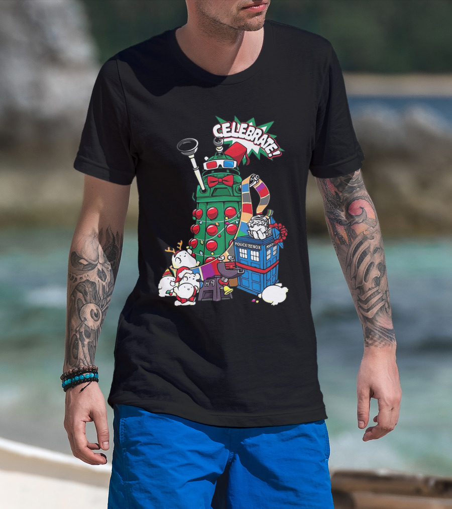 Celebrate Merry Dalek TARDIS Christmas Doctor Who T-Shirt