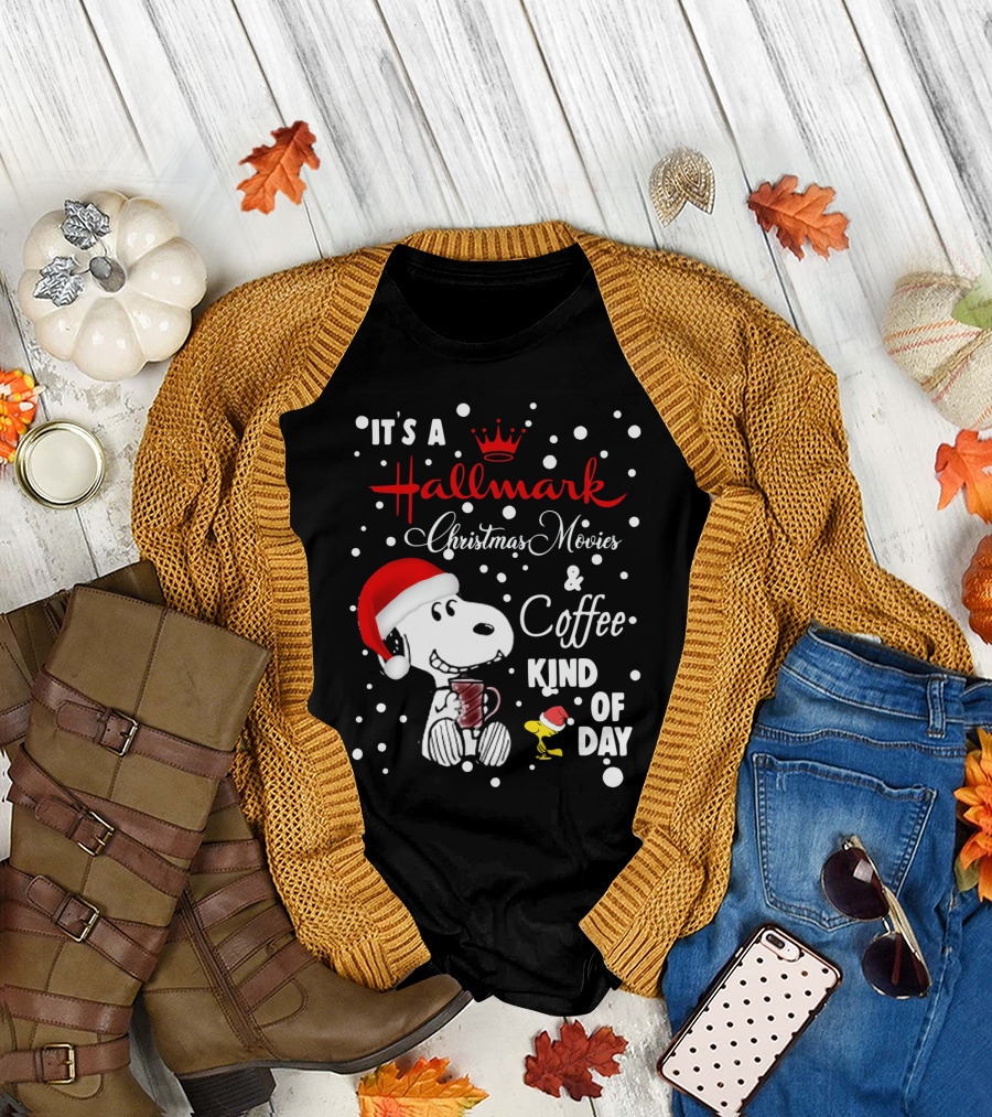 It's A Hallmark Christmas Movies And Coffee Kind Of Day Snoopy And Woodstock T-Shirt