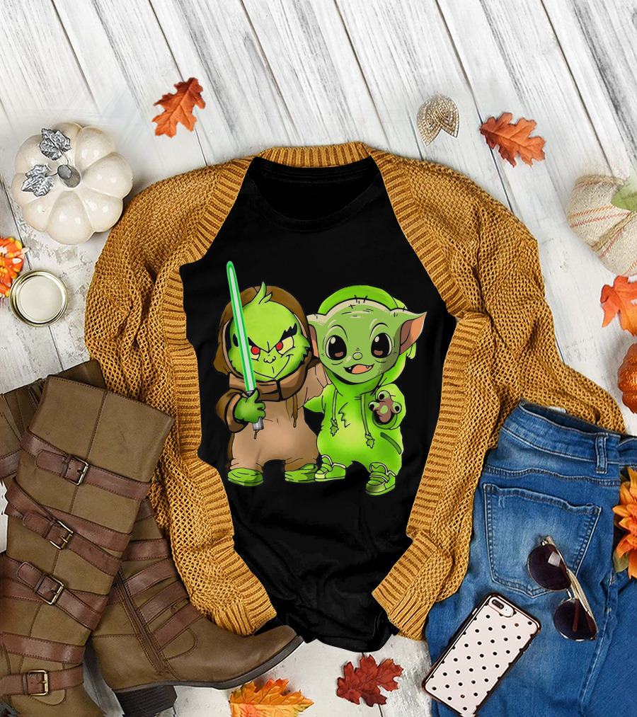 BABY YODA AND BABY GRINCH LIGHTSABER DUO T-Shirt