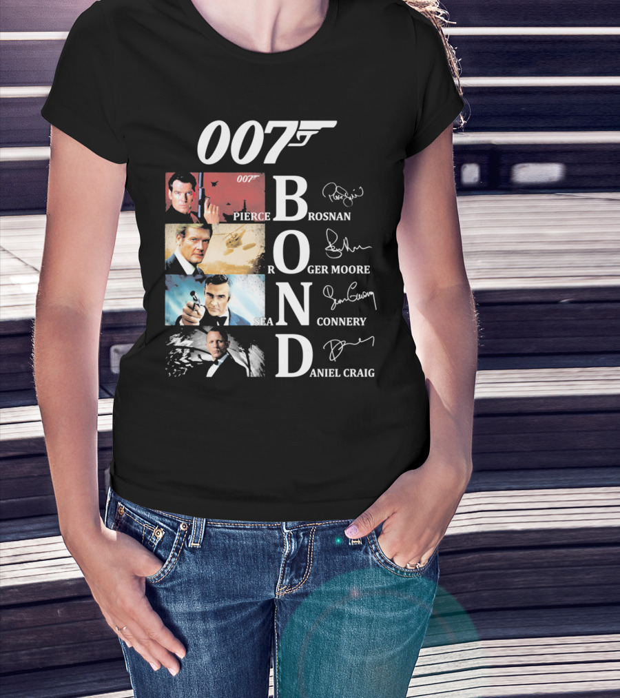 Bond Evolution Pierce Brosnan Roger Moore Sean Connery Daniel Craig T-Shirt