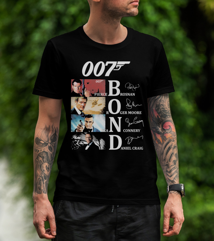 Bond Evolution Pierce Brosnan Roger Moore Sean Connery Daniel Craig T-Shirt