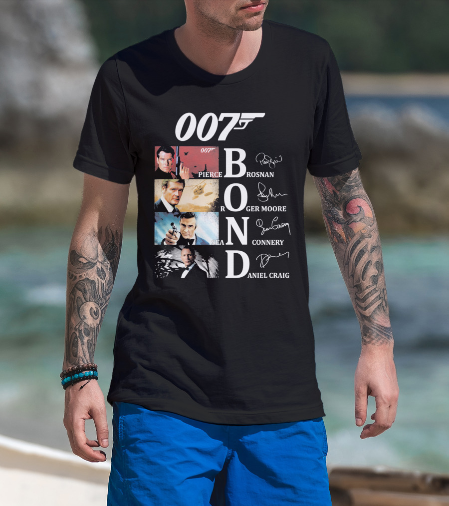 Bond Evolution Pierce Brosnan Roger Moore Sean Connery Daniel Craig T-Shirt