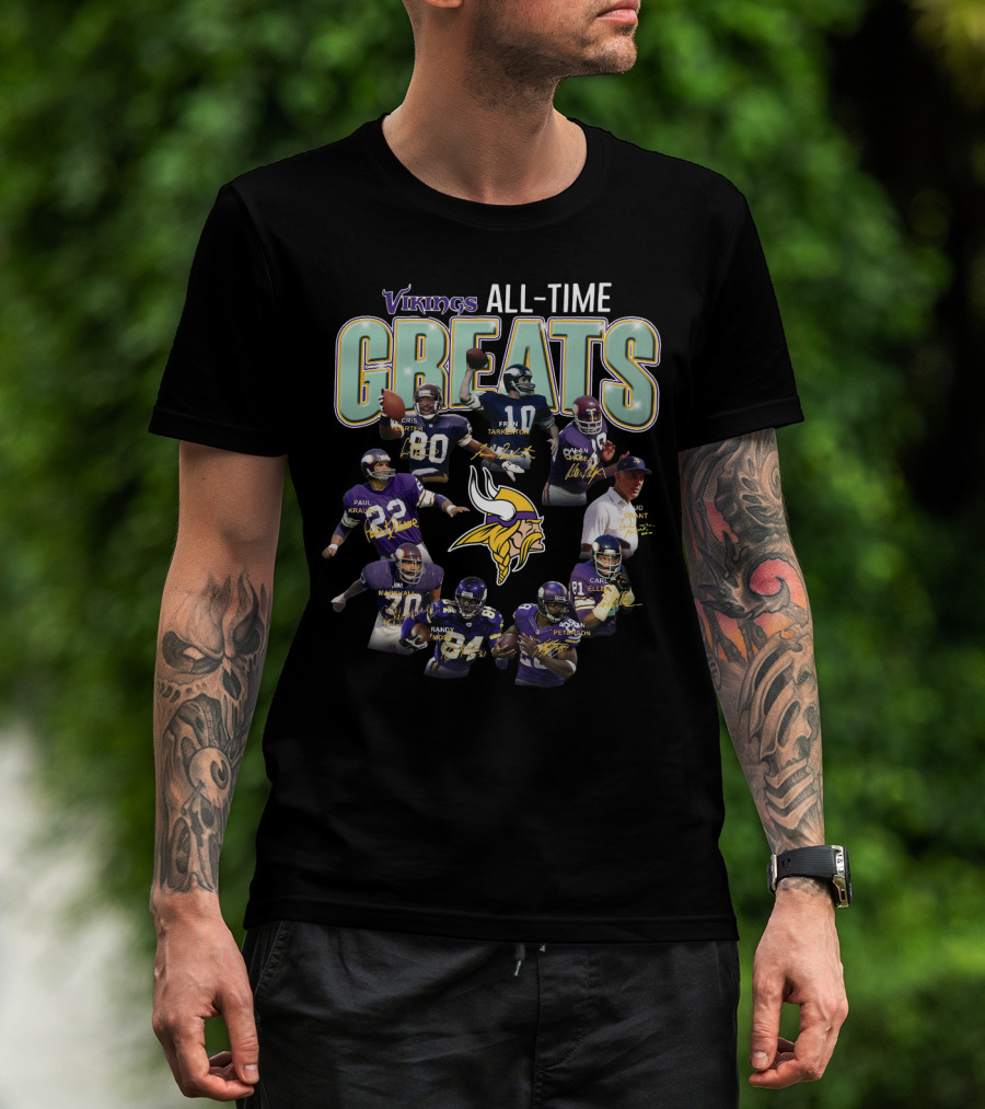 Vikings All-Time Greats Fran Tarkenton Chris Carter Paul Krause Randy Moss Adrian Peterson T-Shirt