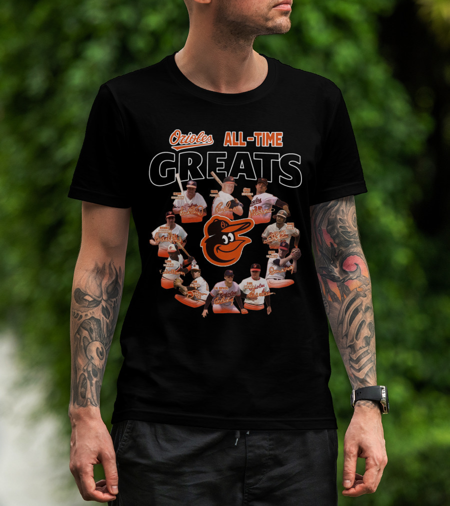 Orioles All-Time Greats Brooks Robinson Cal Ripken Jr. Jim Palmer Eddie Murray Frank Robinson T-Shirt