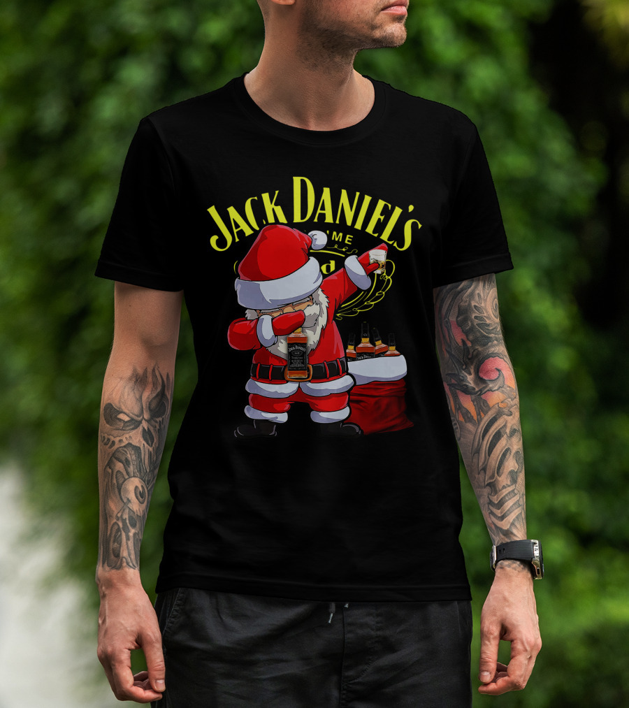Santa Claus Dabbing With Jack Daniel's Bottles In Sack T-Shirt