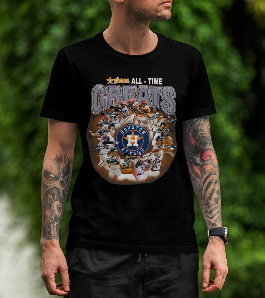 Houston Astros All Time Greats Players Featuring Iconic Signatures And Team Emblem T-Shirt