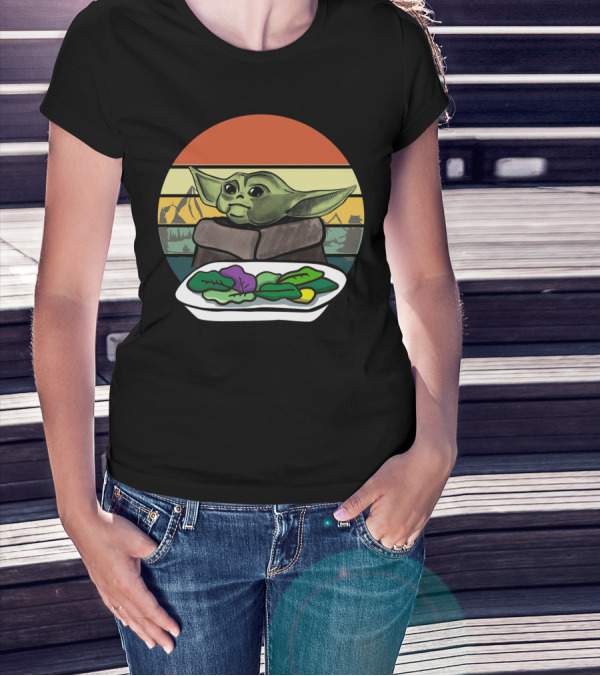 Baby Yoda Yelling At The Table Mountains 70s Sunset Forest T-Shirt