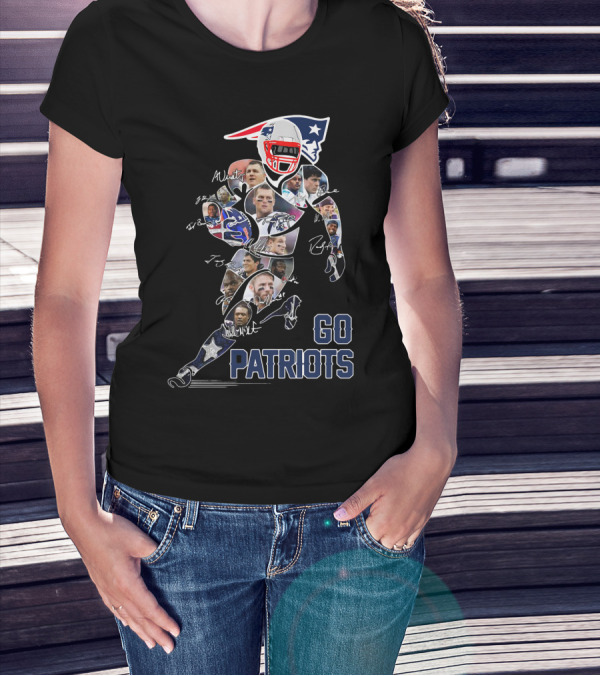GO PATRIOTS New England Football Player Collage And Signatures T-Shirt