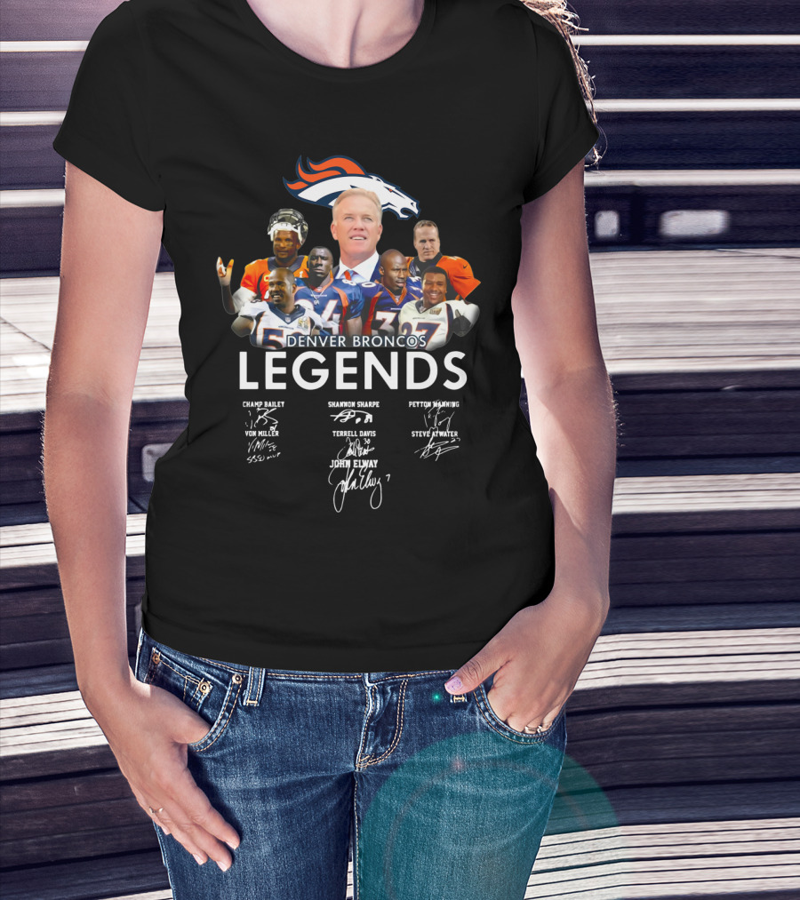 Denver Broncos Legends John Elway Peyton Manning Von Miller Terrell Davis Shannon Sharpe Steve Atwater Champ Bailey T-Shirt