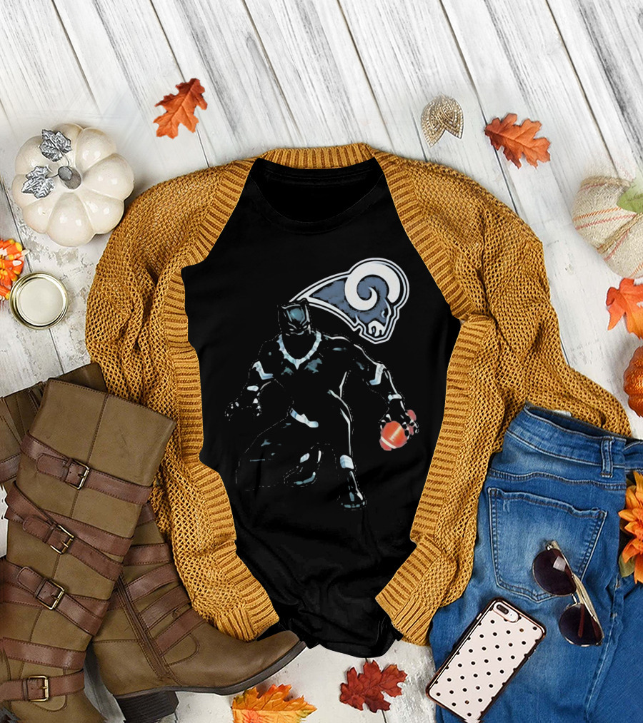 Black Panther Rams Football Crossover Los Angeles Rams T-Shirt