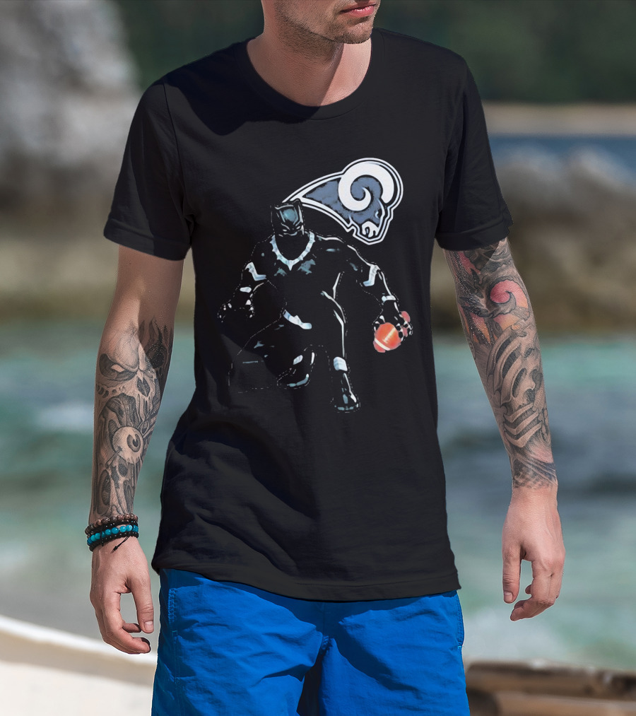 Black Panther Rams Football Crossover Los Angeles Rams T-Shirt