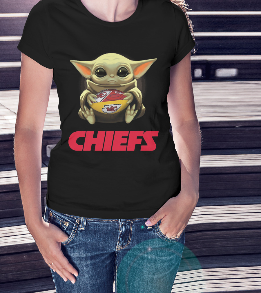 Baby Yoda Hugging Kansas City Chiefs Football T-Shirt
