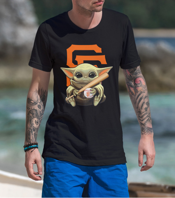 BABY YODA SAN FRANCISCO GIANTS LOGO BASEBALL BAT AND BALL T-Shirt