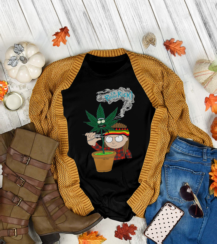 Morty I'm Reefer Rick Planter Rastafarian Style Smiling Face Smoking Plant T-Shirt