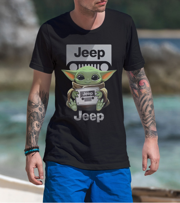 Baby Yoda Jeep Hugging Emblem T-Shirt