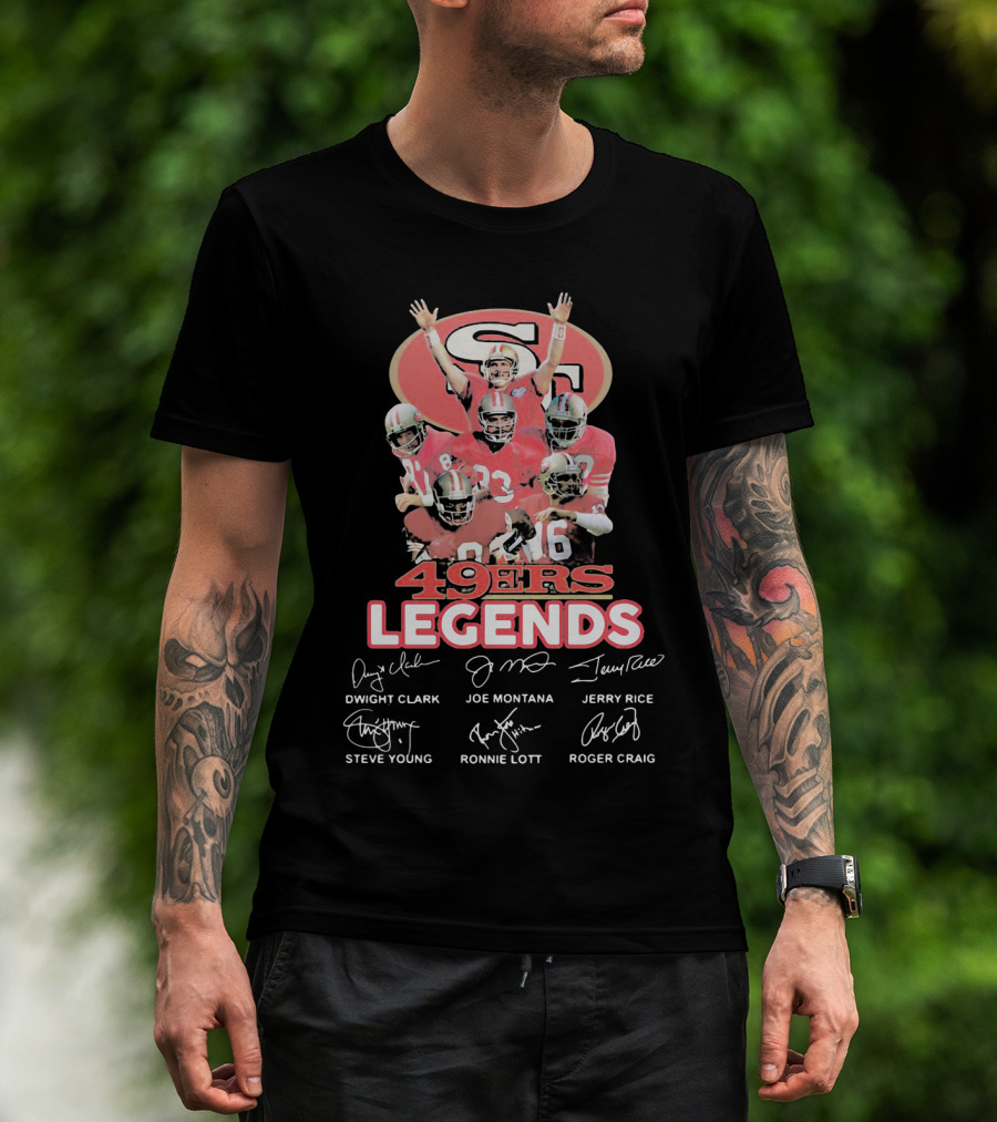 49ers Legends Dwight Clark Joe Montana Jerry Rice Steve Young Ronnie Lott Roger Craig T-Shirt