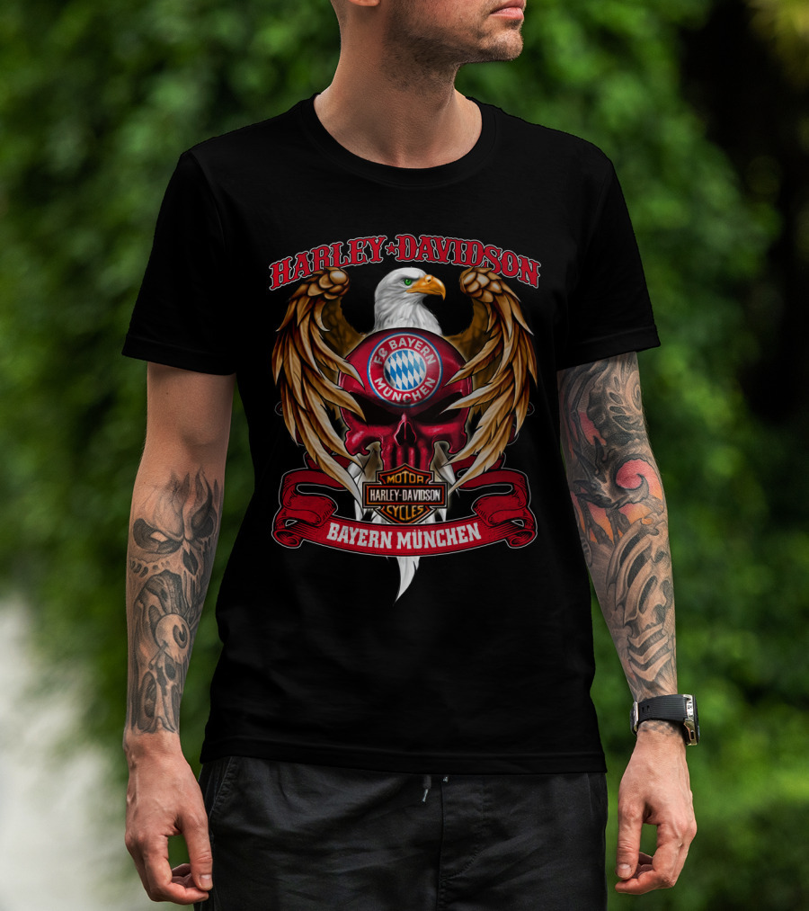 Harley Davidson Fc Bayern München Eagle Logo Bundesliga T-Shirt