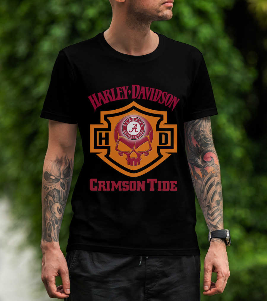 Harley Davidson Alabama Crimson Tide Ncaa Football Fans H-D Crest T-Shirt