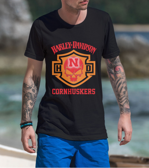 Harley Davidson Nebraska Cornhuskers Football Fans 127 T-Shirt