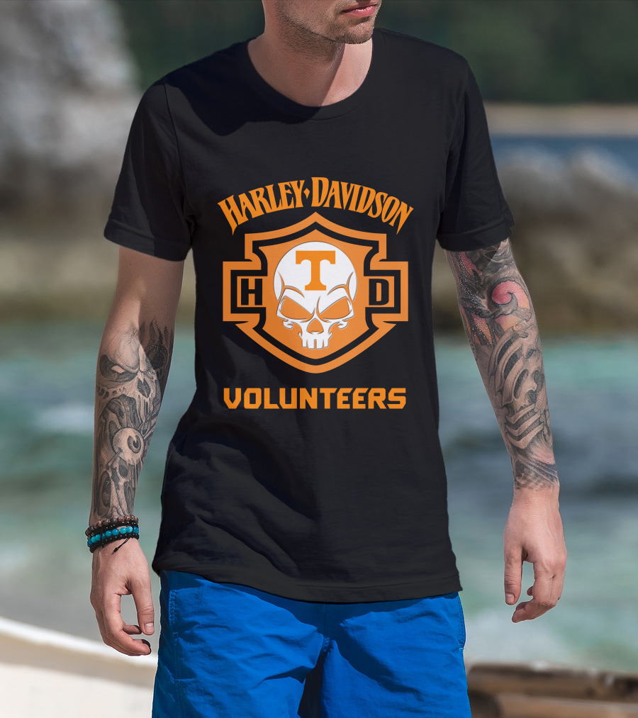 Harley Davidson Volunteers Skull Tennessee Ncaa Football Fans T-Shirt