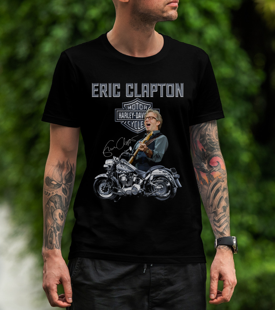 Eric Clapton Harley Davidson Motorcycles Signature Vintage Style T-Shirt