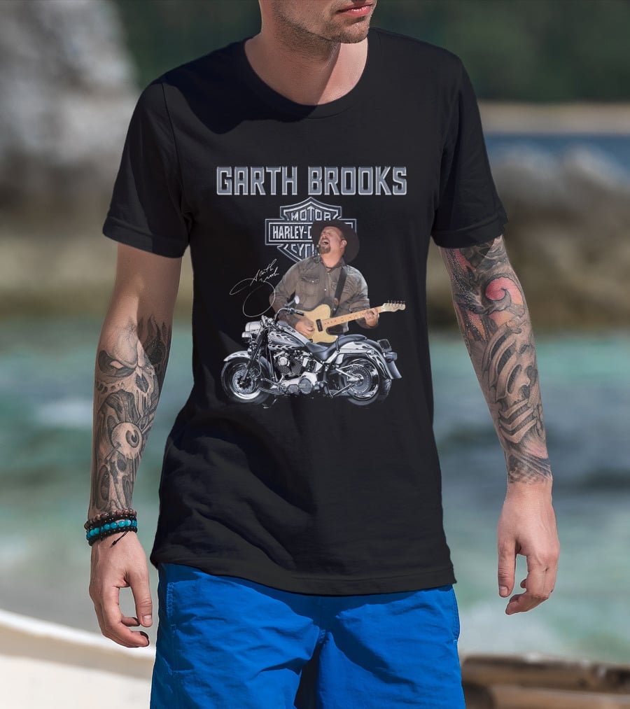 Garth Brooks Harley Davidson Motorcycles Musician Signature T-Shirt