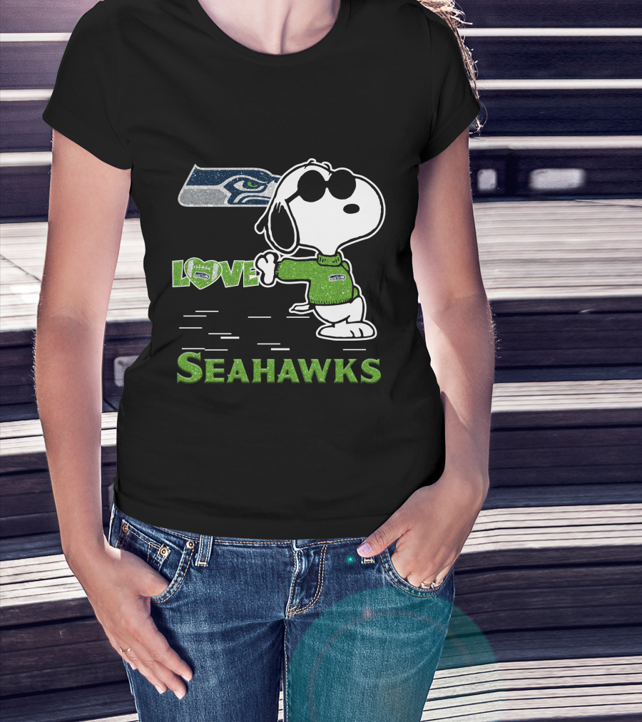 Snoopy Love Seahawks Seattle Football Iconic Peanuts Fandom T-Shirt