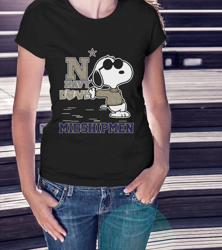 Navy Love Midshipmen Snoopy Walking With Star T-Shirt