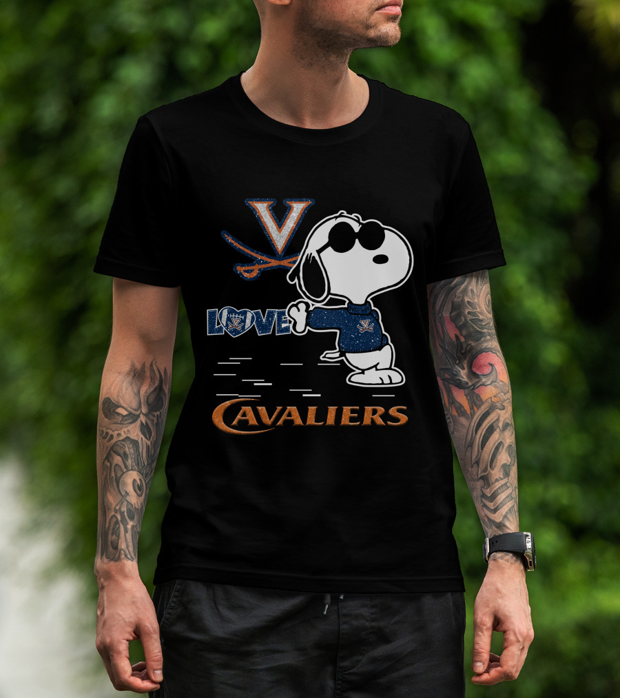 Snoopy Love Virginia Cavaliers V Logo And Heart T-Shirt