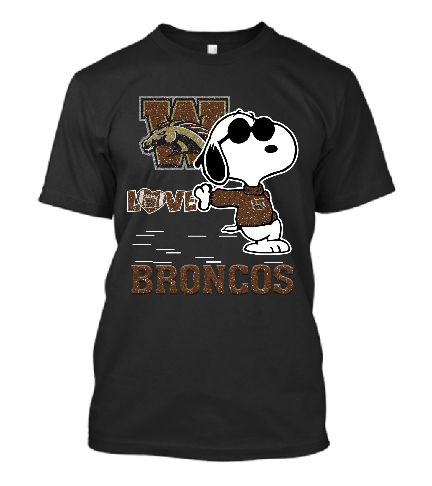 Snoopy Love Western Michigan Broncos Football Mascot Enthusiast T-Shirt