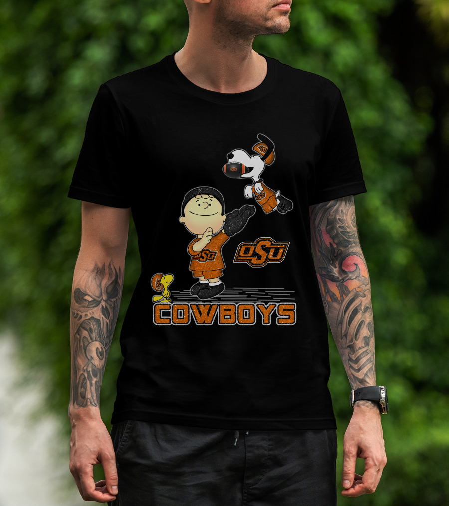 Snoopy OSU Oklahoma State Cowboys Football Charlie Brown Woodstock T-Shirt