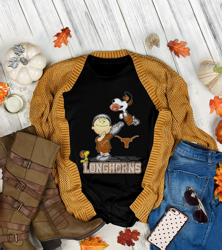 Snoopy Longhorns Peanuts Football Charlie Brown Texas Fans T-Shirt