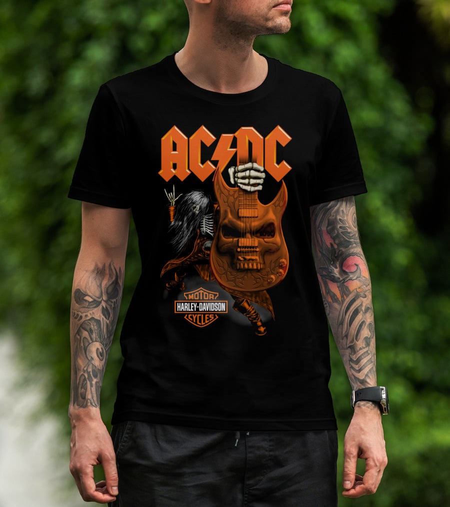 Acdc Harley Davidson Skeleton Guitarist Rock Icon T-Shirt