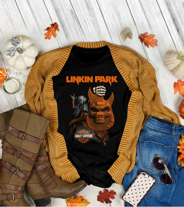 Linkin Park Harley Davidson Skeleton Guitar Monster T-Shirt