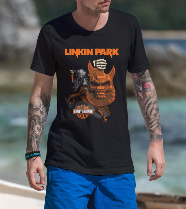 Linkin Park Harley Davidson Skeleton Guitar Monster T-Shirt
