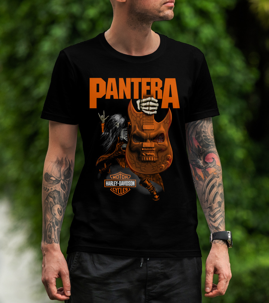 Pantera Harley Davidson Cycles Skeleton Guitar T-Shirt