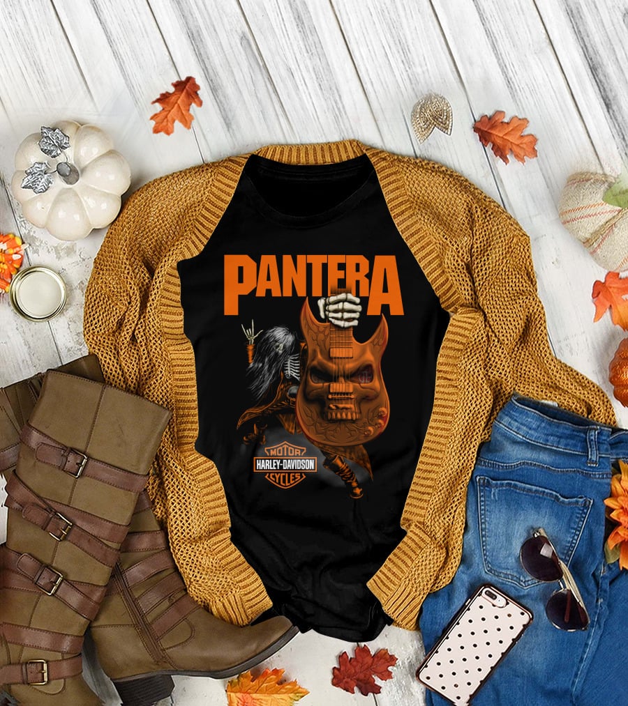 Pantera Harley Davidson Cycles Skeleton Guitar T-Shirt