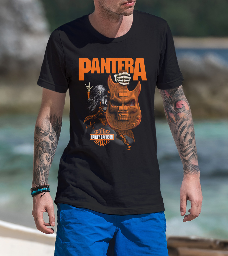 Pantera Harley Davidson Cycles Skeleton Guitar T-Shirt
