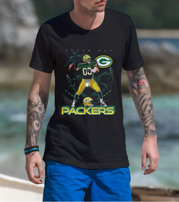 Green Bay Packers Quarterback Action And Helmet T-Shirt