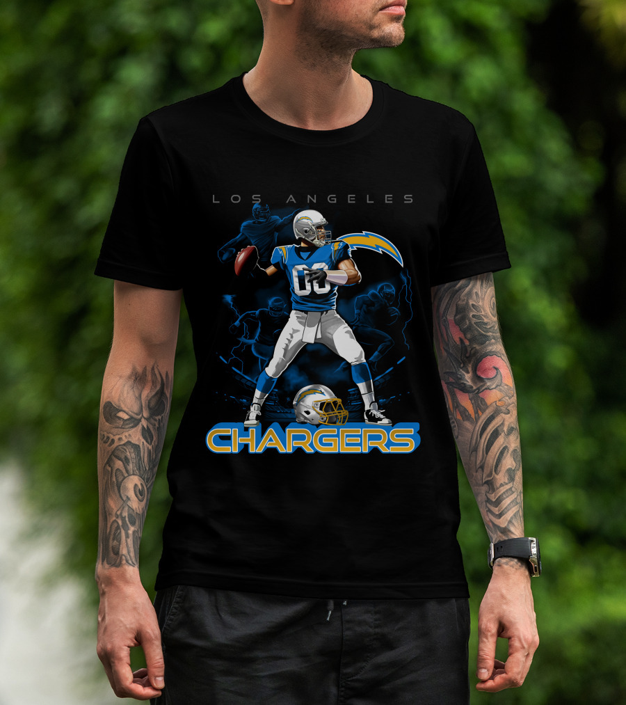 Los Angeles Chargers Football Player With Helmet And Lightning Bolt T-Shirt