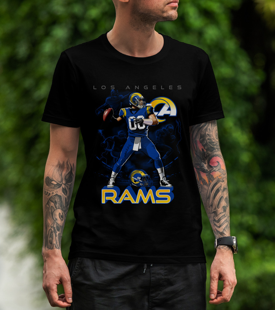 Los Angeles Rams Football Quarterback Player With Helmet And Ball T-Shirt
