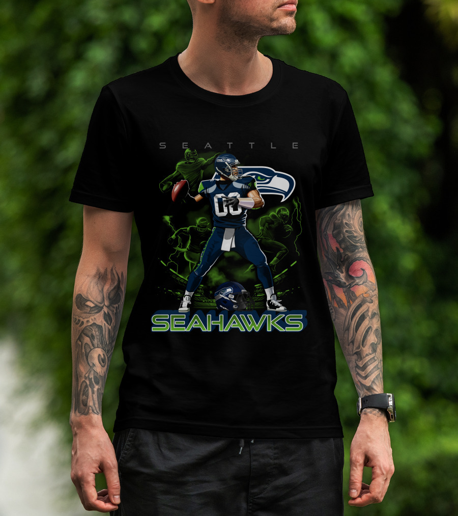 Seattle Seahawks 03 Football Player With Helmet And Neon Green Accents T-Shirt