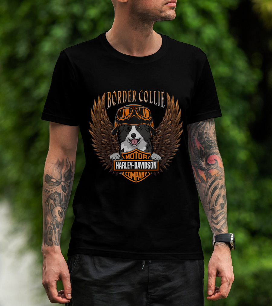Border Collie Harley Davidson Motor Company Wings Goggles T-Shirt