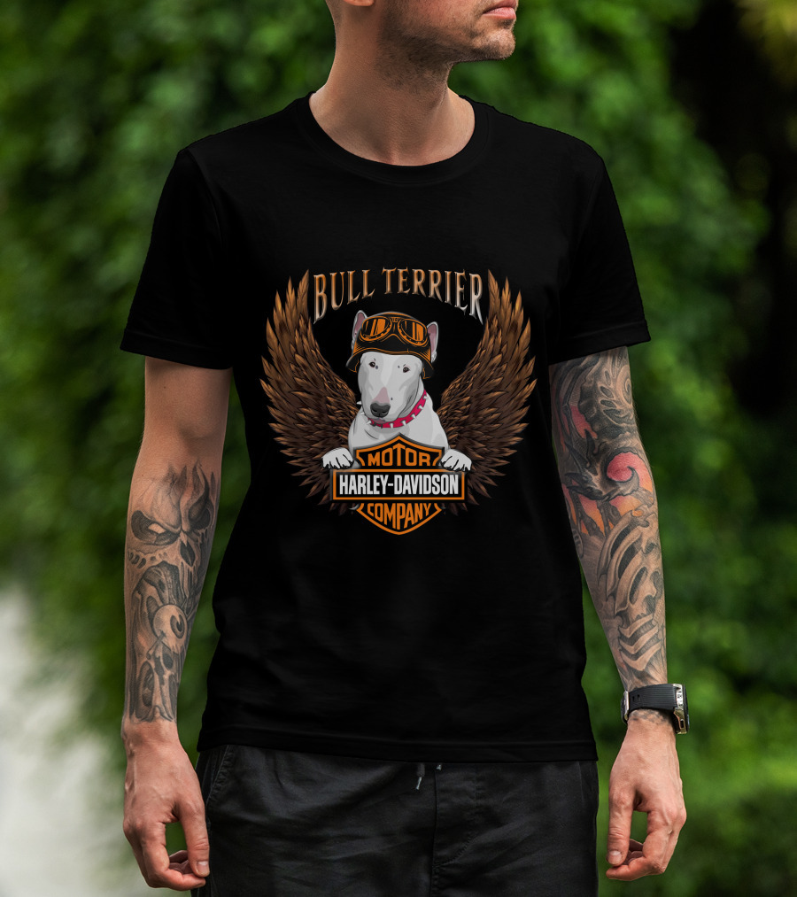 Bull Terrier Harley Davidson Motor Company Wings T-Shirt