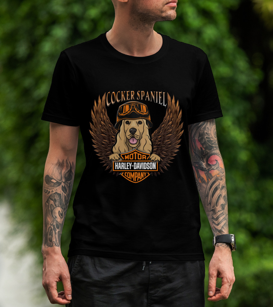 Cocker Spaniel Harley Davidson Motor Company Wings Helmet Goggles T-Shirt