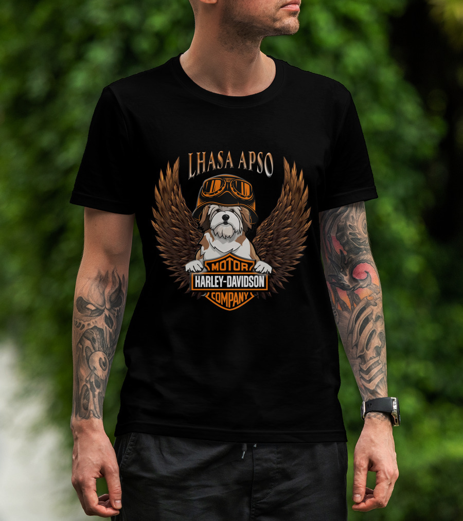 Lhasa Apso Harley Davidson Motor Company Winged T-Shirt