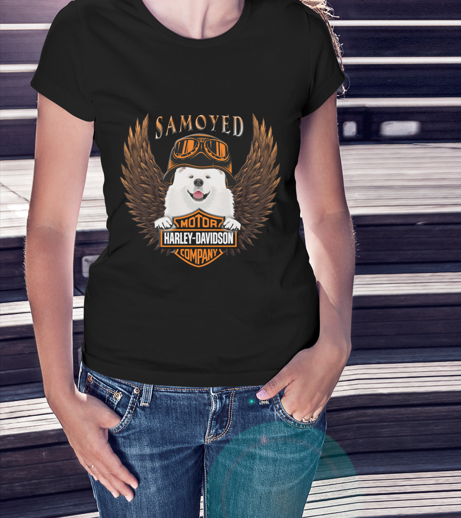 Samoyed Harley Davidson Motor Company Winged Goggles T-Shirt